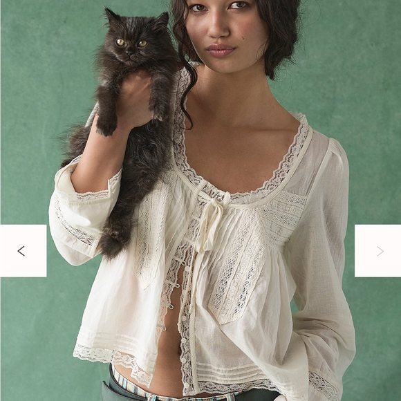 Cream Lace Trim Blouse by Free People NWT - Picture 1 of 4